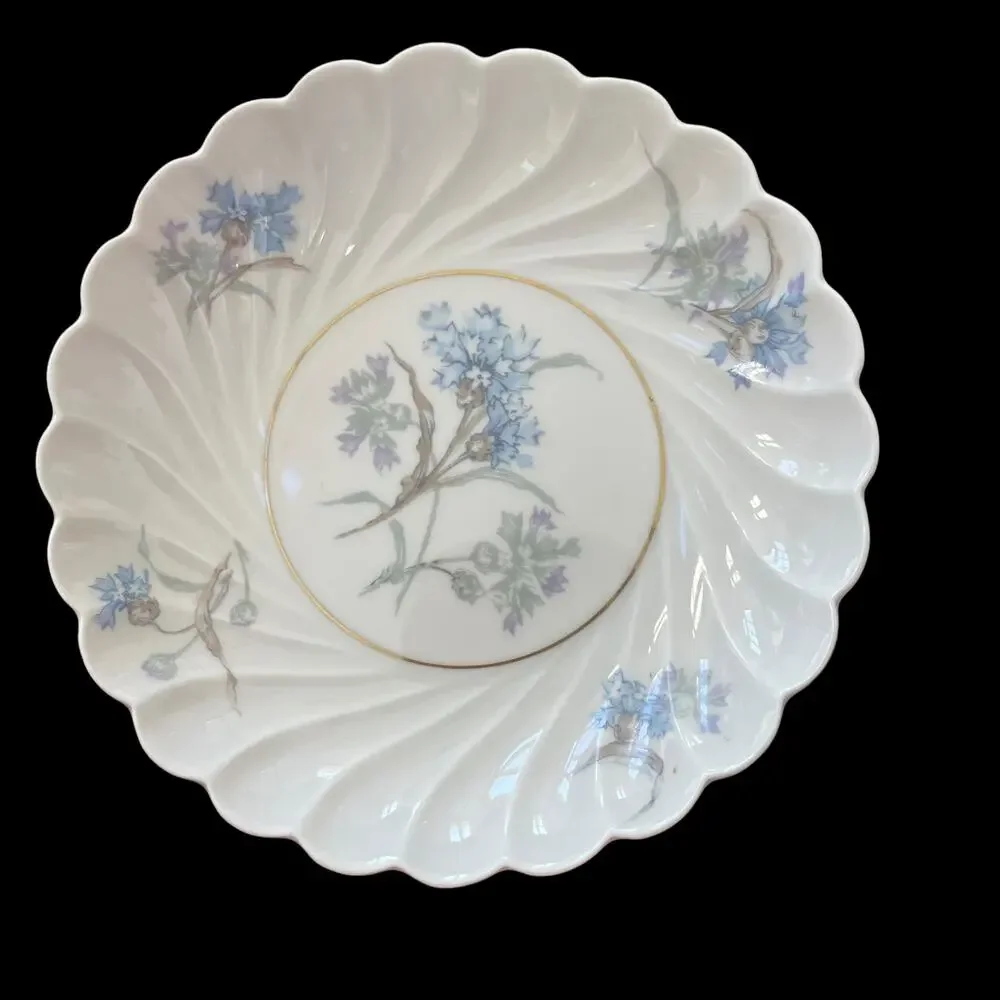 Haviland Limoges Bergere Berry Bowl Set 4 Dessert Dish Blue Flowers Gold Verge
